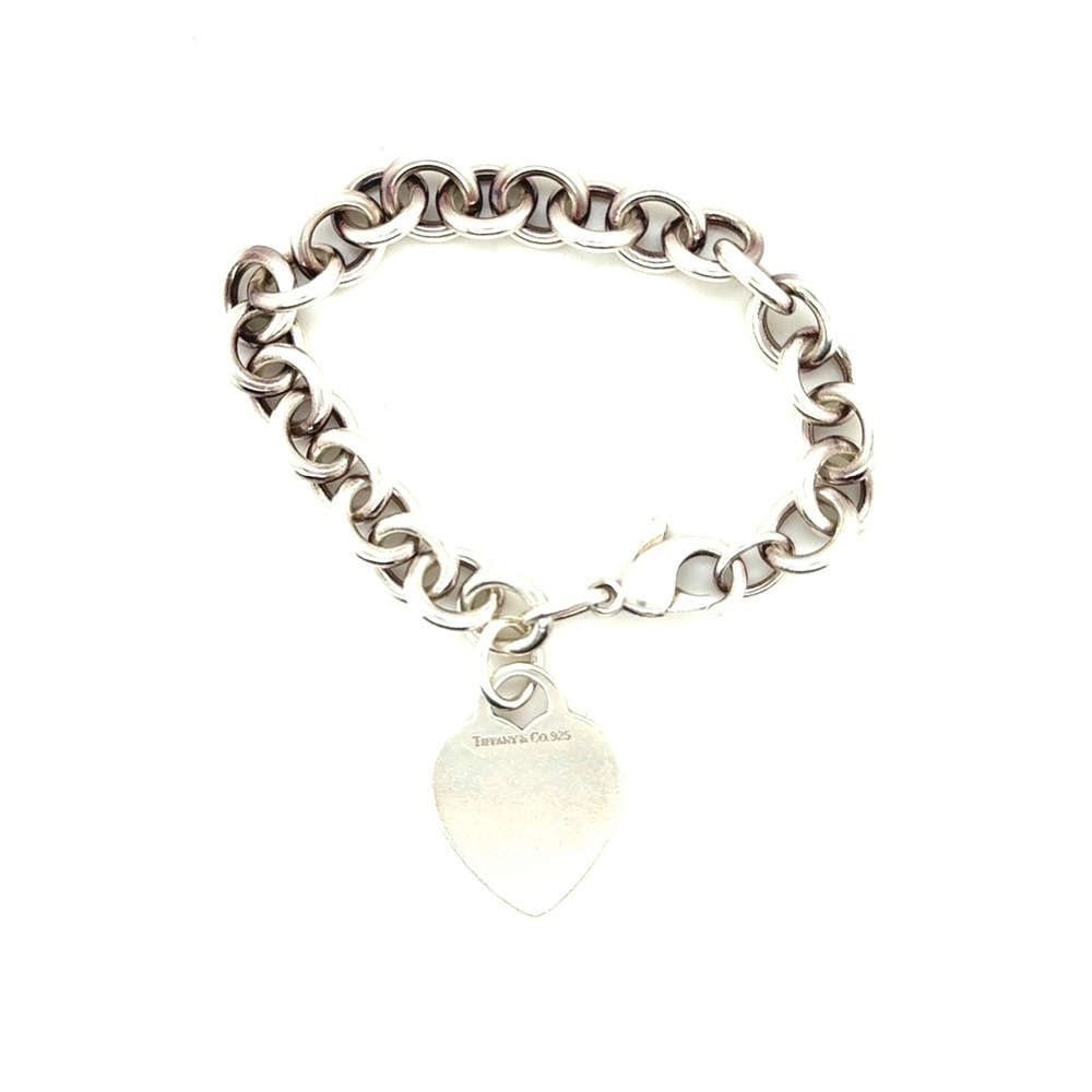 Tiffany and Co Sterling Silver Heart Tag Link Bracelet 7 Inch Return to Tiffany